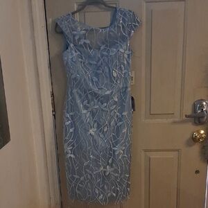 Eliza J Light Blue Floral Embroidered Midi Dress